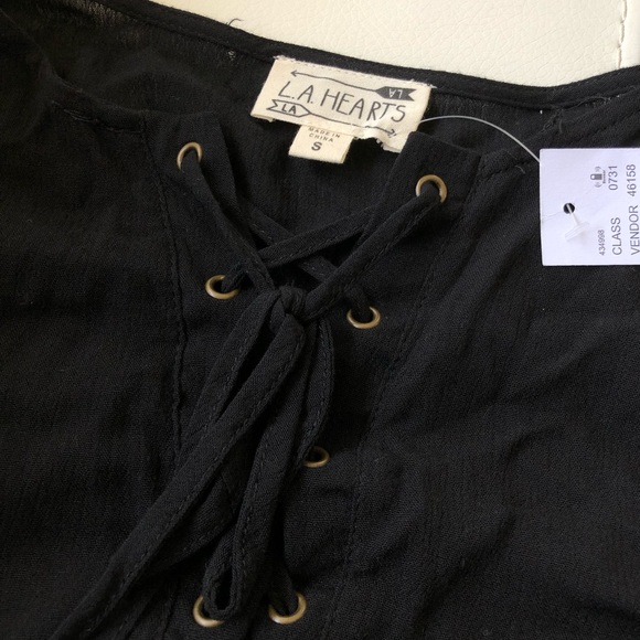 PacSun LA Hearts Lace Up Tunic Top Black - Picture 4 of 4
